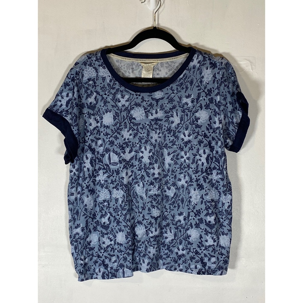 Lucky Brand Blue Floral Sleep Shirt Large Cottagecore Lounge‎ Pajama PJ Top